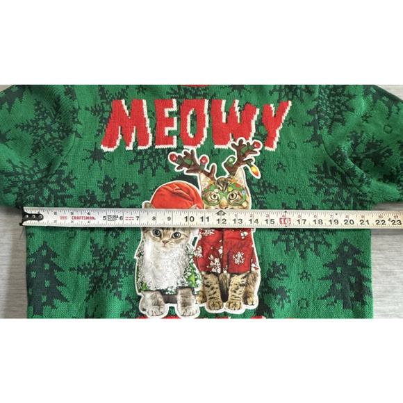 Party Sweater Chrismtas Ugly Size L Meowy Catmas Graphic Novelty Funny Holiday - Picture 9 of 11